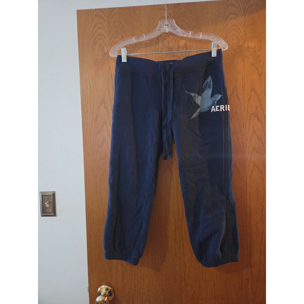 Vintage Aerie 2000s Navy Blue Cropped Logo Dove 2010s Sweatpants Y2k GUC Small